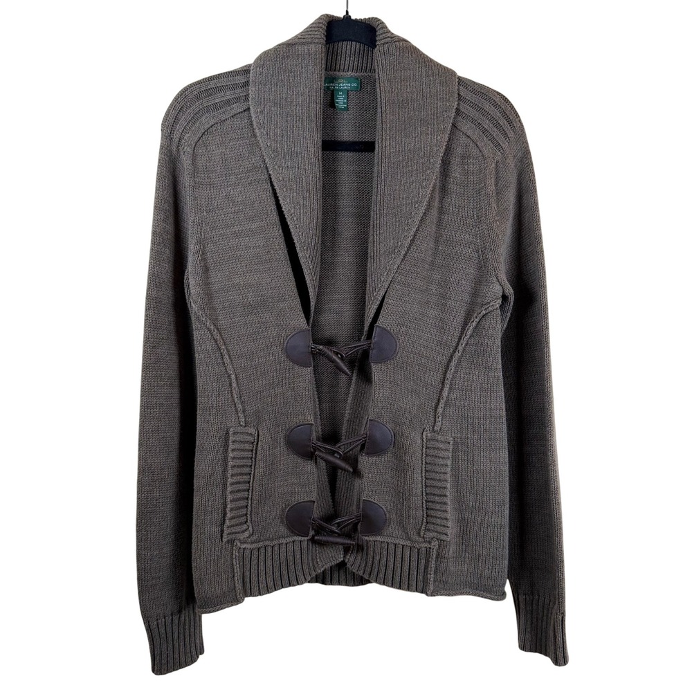 Lauren Ralph Lauren Shawl Collar Cardigan Sweater Women's M Olive Green Toggles